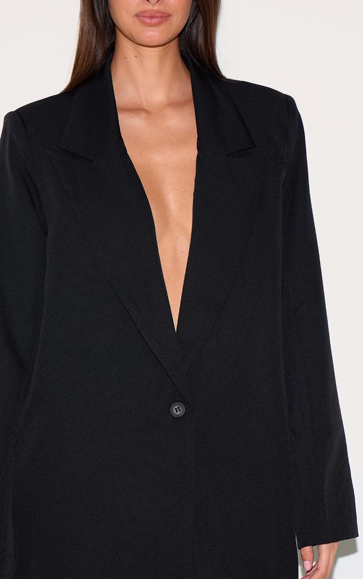 Black Oversized Drapey Button Detail Blazer Product Image