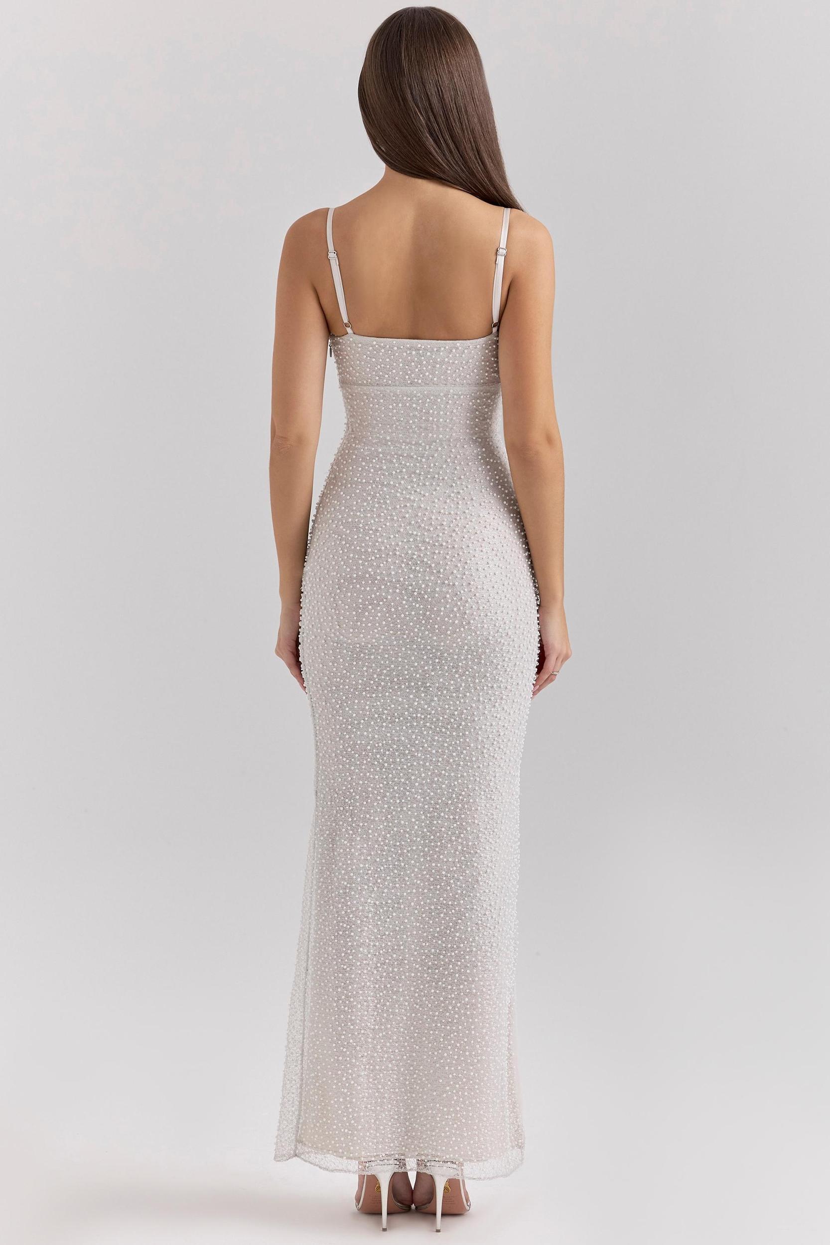 Calla  silver pearl embellished maxi dress Product Image
