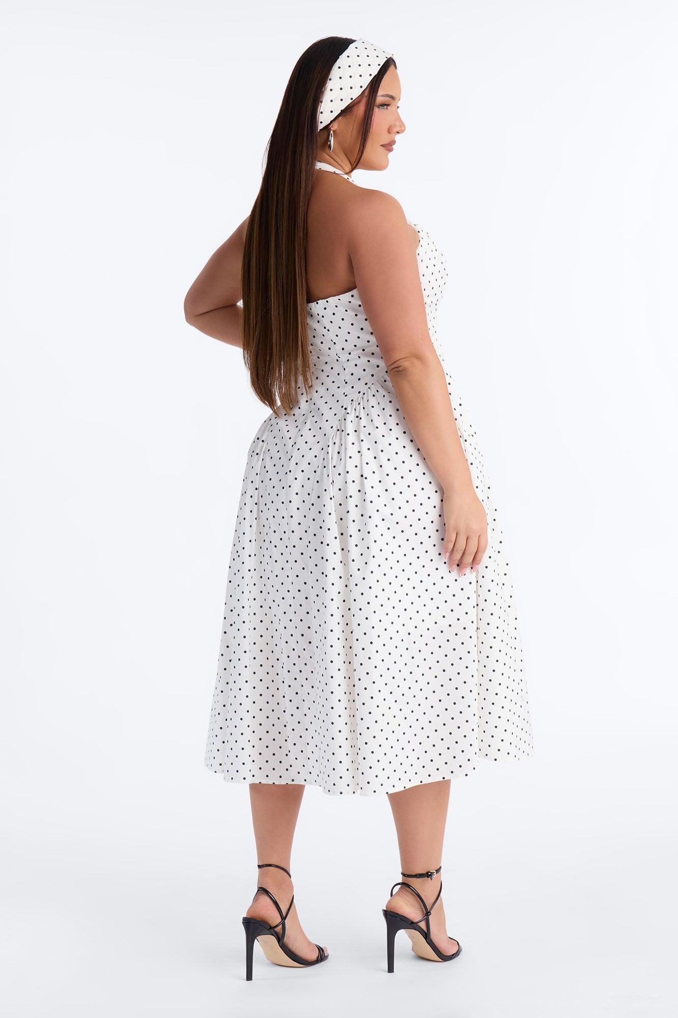 Mara Corset Polka Dot Midi Dress - White/Black Female Product Image