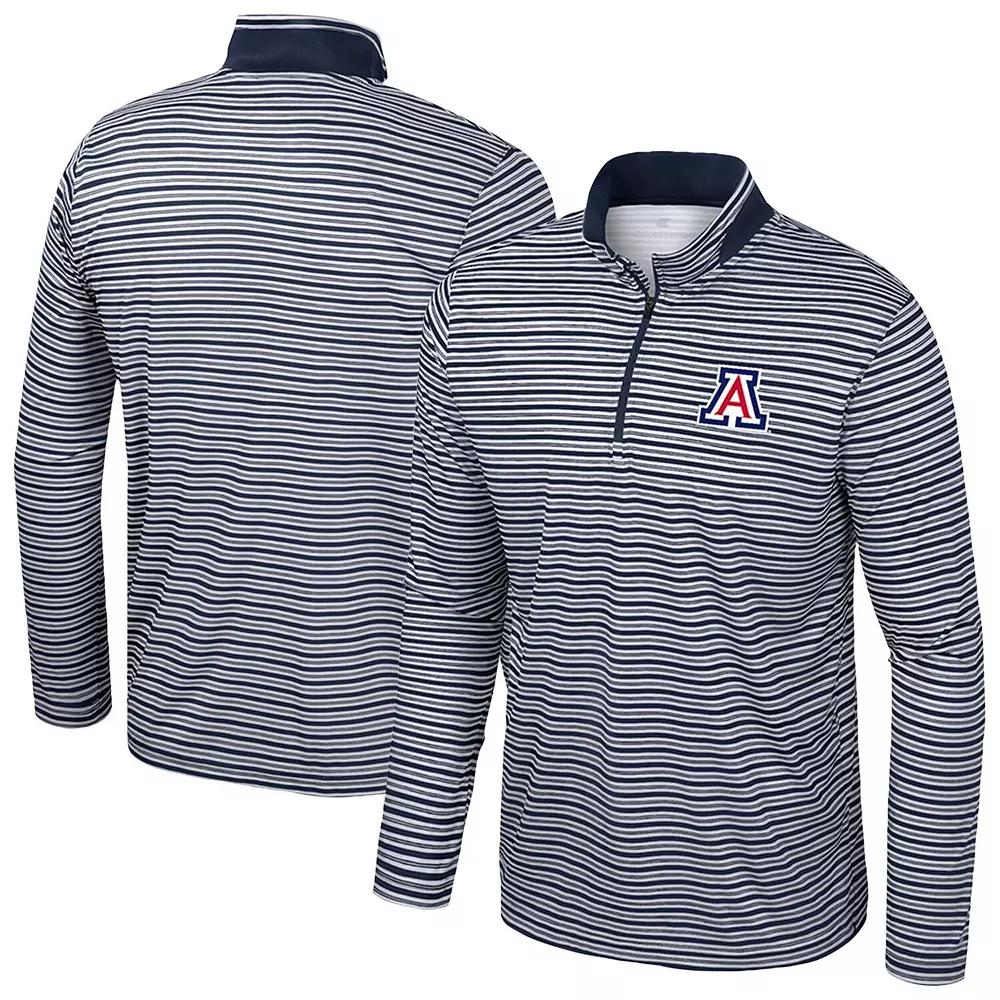 Men's Colosseum Navy West Virginia Mountaineers Striped Quarter-Zip Top,  Product Image