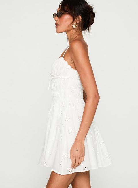 Wish Me Luck Shirred Mini Dress White Product Image