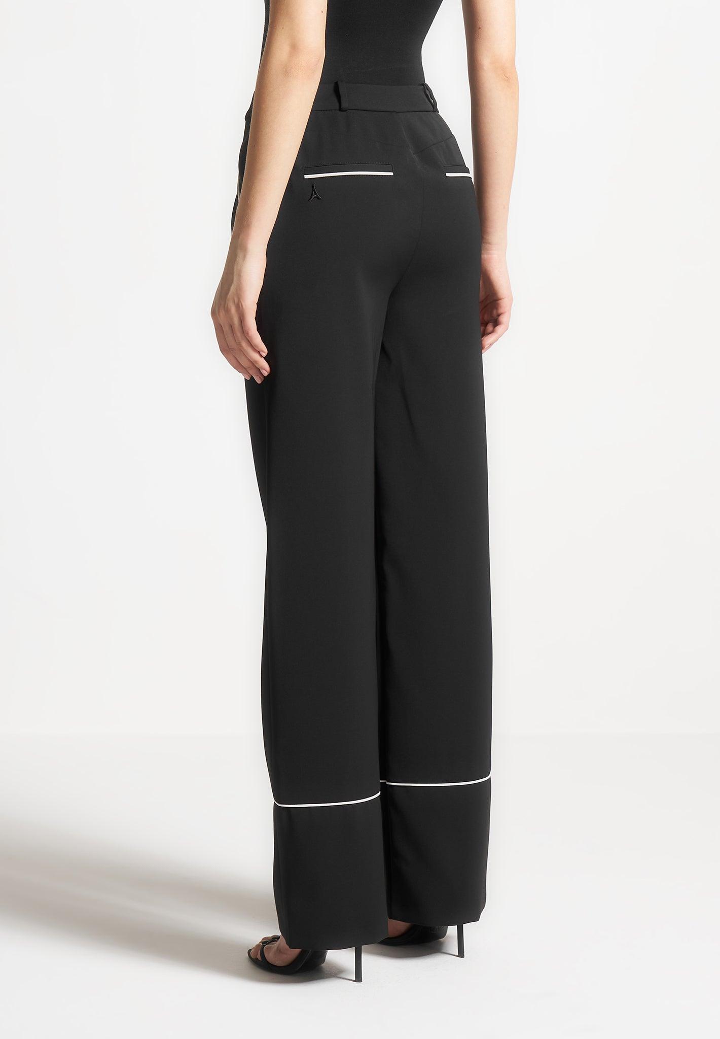 Mina - Contrast Piped Pleated Trousers - Black/White Female Product Image