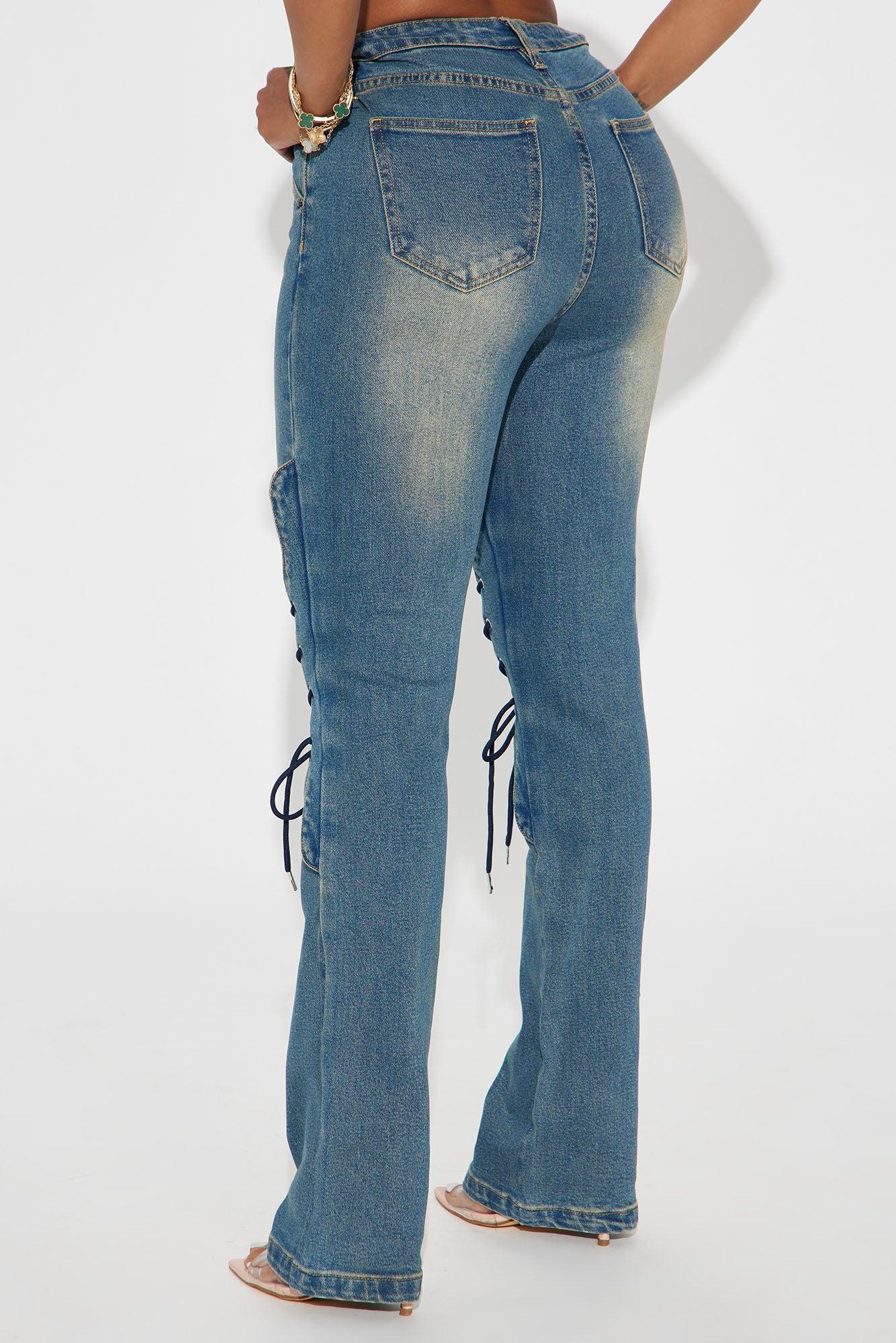 Make It Complicated Lace Up Straight Leg Jeans - Vintage Wash Product Image