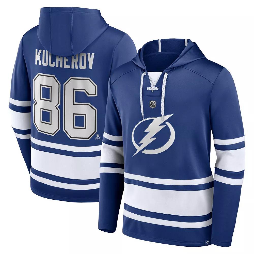 Men's Fanatics Branded Nikita Kucherov Blue Tampa Bay Lightning Name & Number Lace-Up Pullover Hoodie,  Product Image