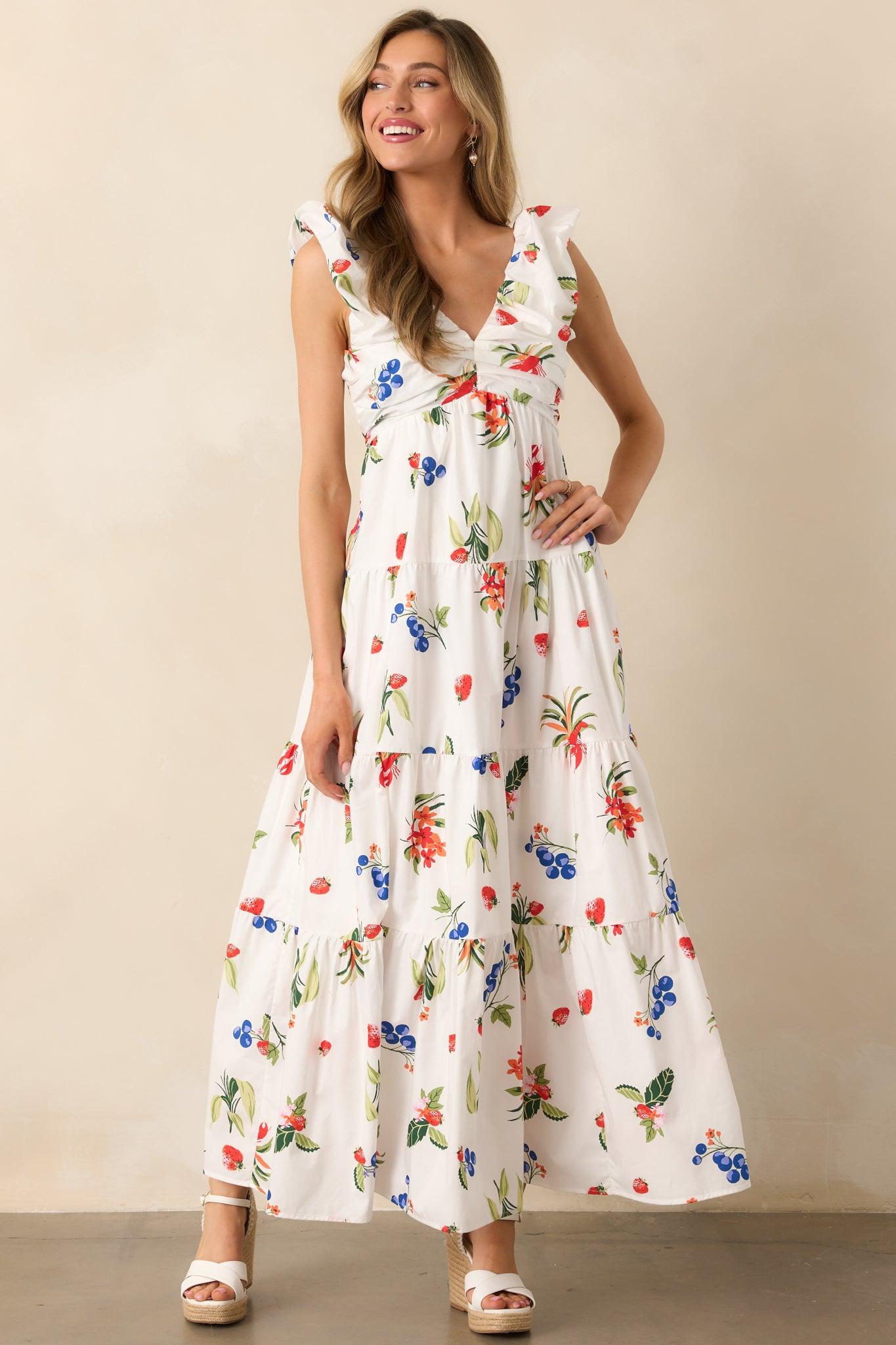 In The Breeze White Cotton Coastal Print Maxi Dress Product Image