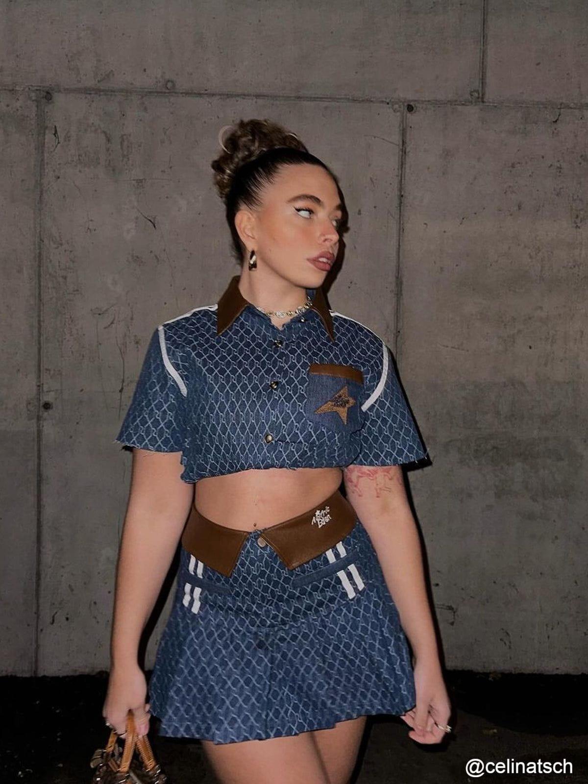 Aelfric Eden Vintage Denim Jacquard Skirt Female Product Image