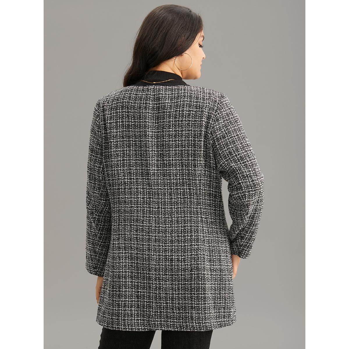 Plus Size Tweed Patchwork Open Front Pocket Coat Women Black Casual Texture Ladies Dailywear Winter Coats BloomChic 28/5X Product Image