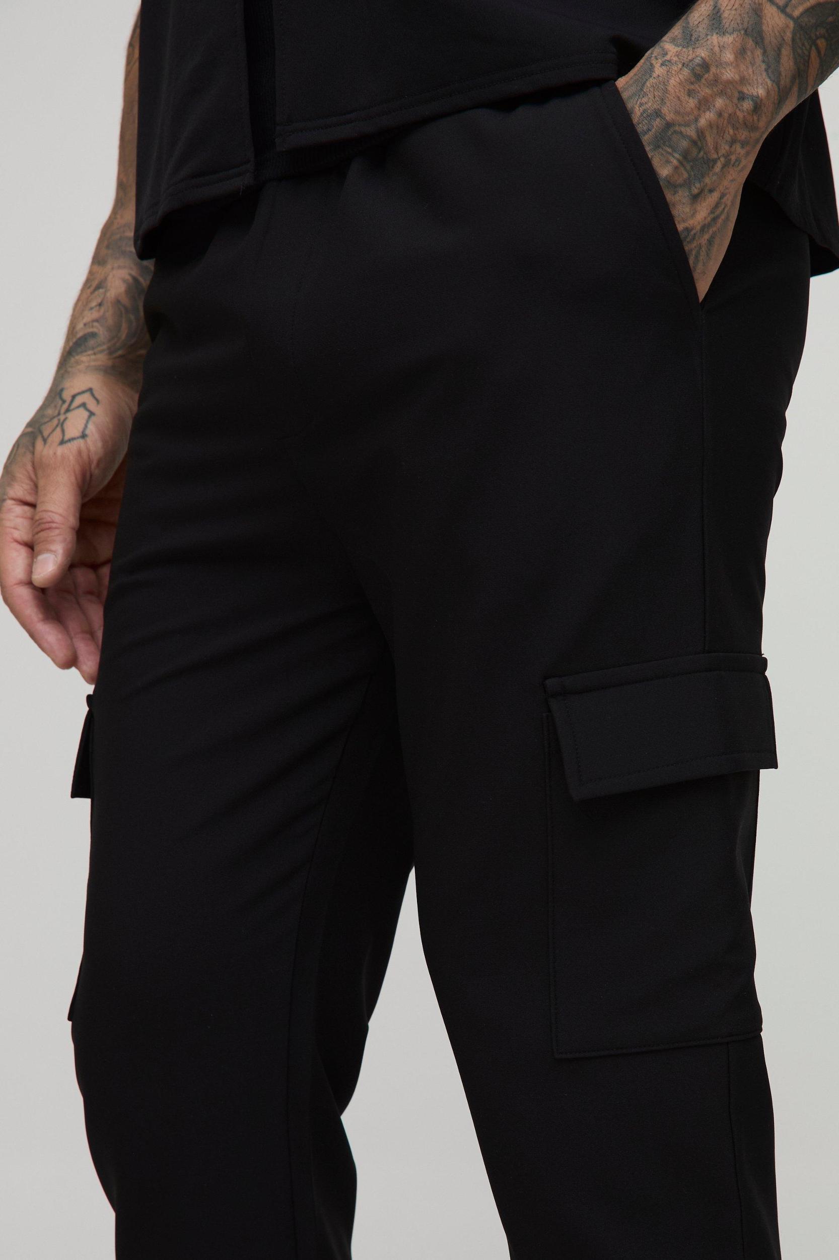 Tall Elasticated Waist Technical Stretch Skinny Cargo Trousers | boohooMAN USA Product Image