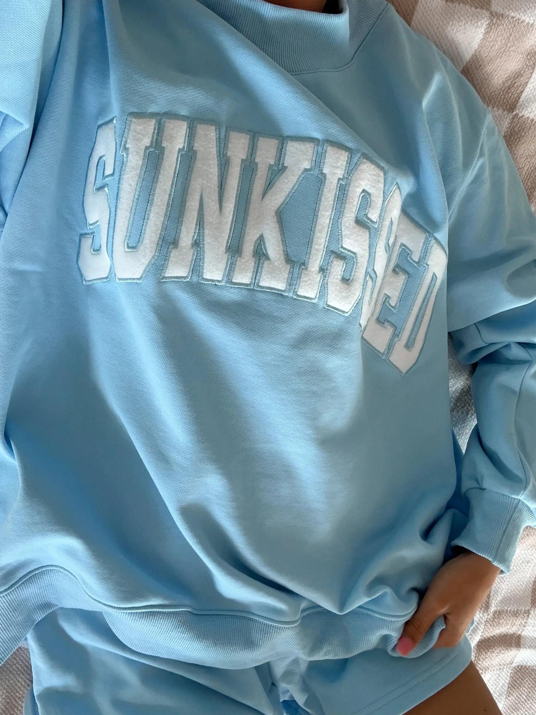 Sunkissed Collegiate Embroider Oversized Mockneck Sweatshirt 100% Cotton Product Image
