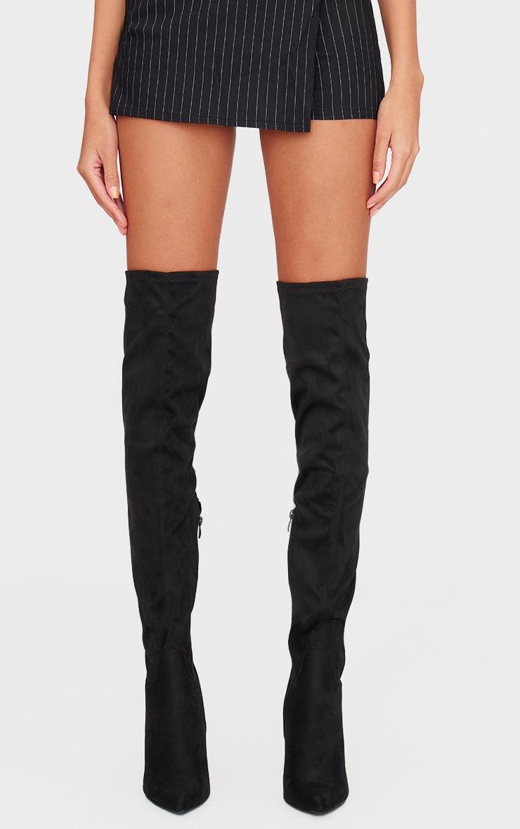 Black Wide Fit Point Toe Over The Knee Boots Product Image