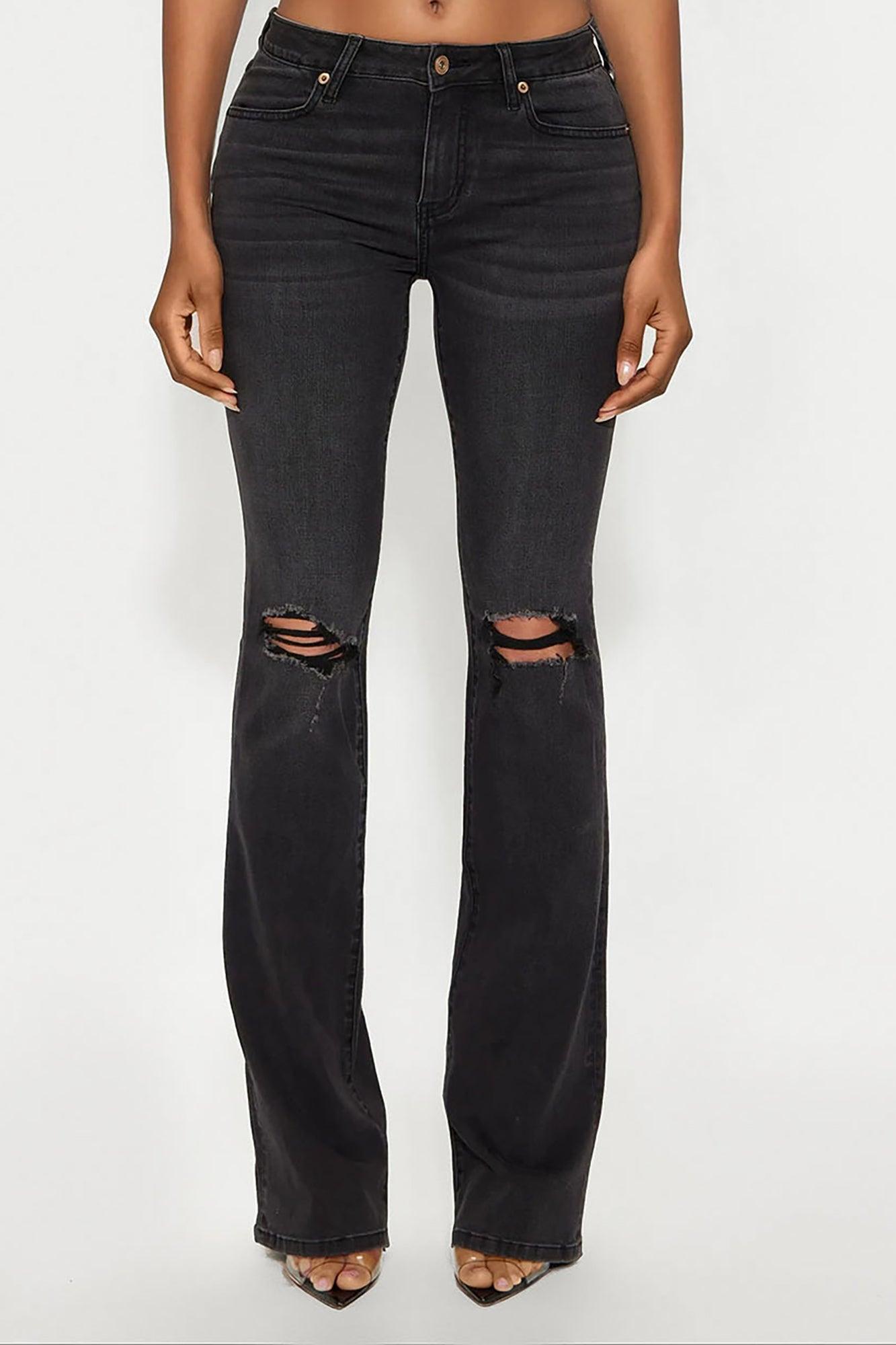 Tall Jessie Mid Rise Distressed Bootcut Jean - Black Product Image