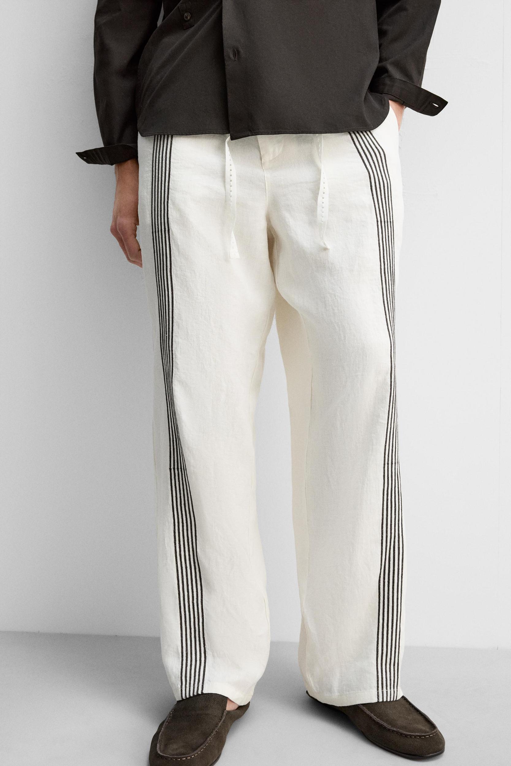 100% LINEN PANTS WITH STRIPES Product Image