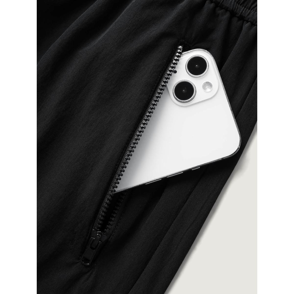 Plus Size Solid Zipper Pockets Wide-Leg Shorts Women Black Casual Wide Leg Everyday-Casual Shorts BloomChic 14-16/1X Product Image