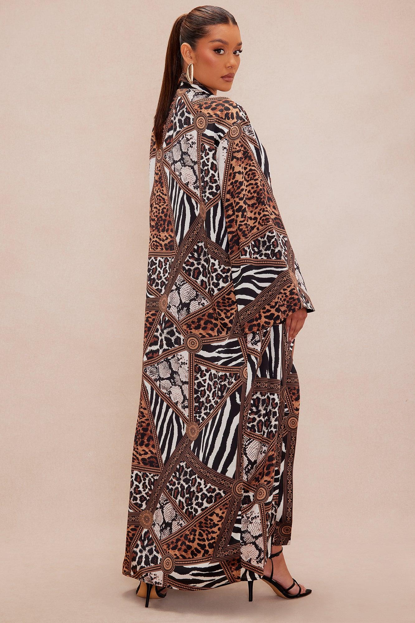 Claudia Animal Satin Kimono - Brown/combo Product Image