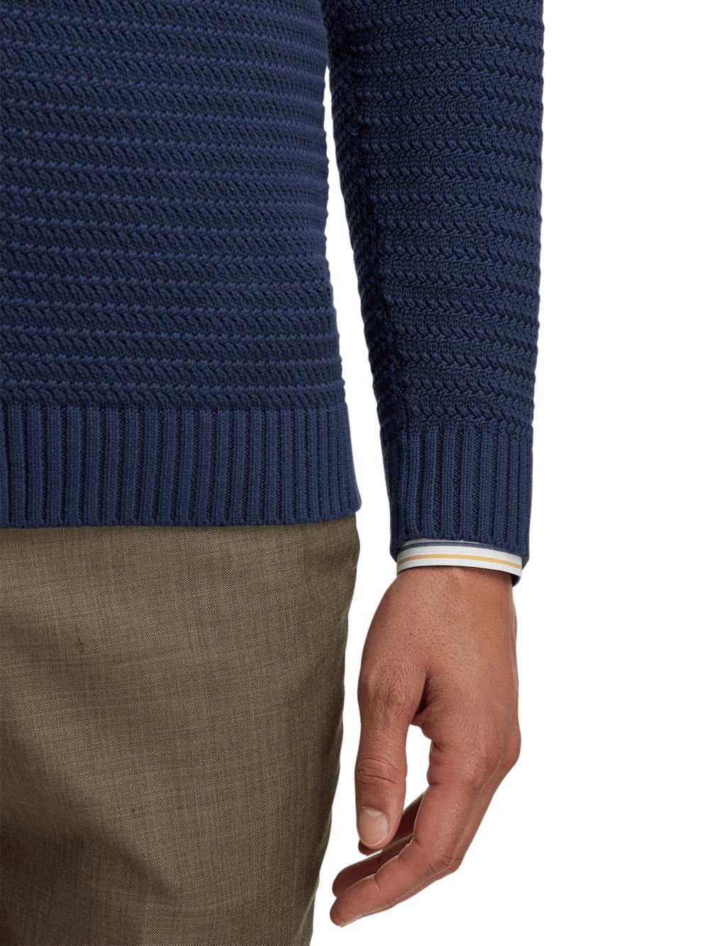 Cotton Button Front Shawl Collar Cardigan Sweater - Navy Product Image