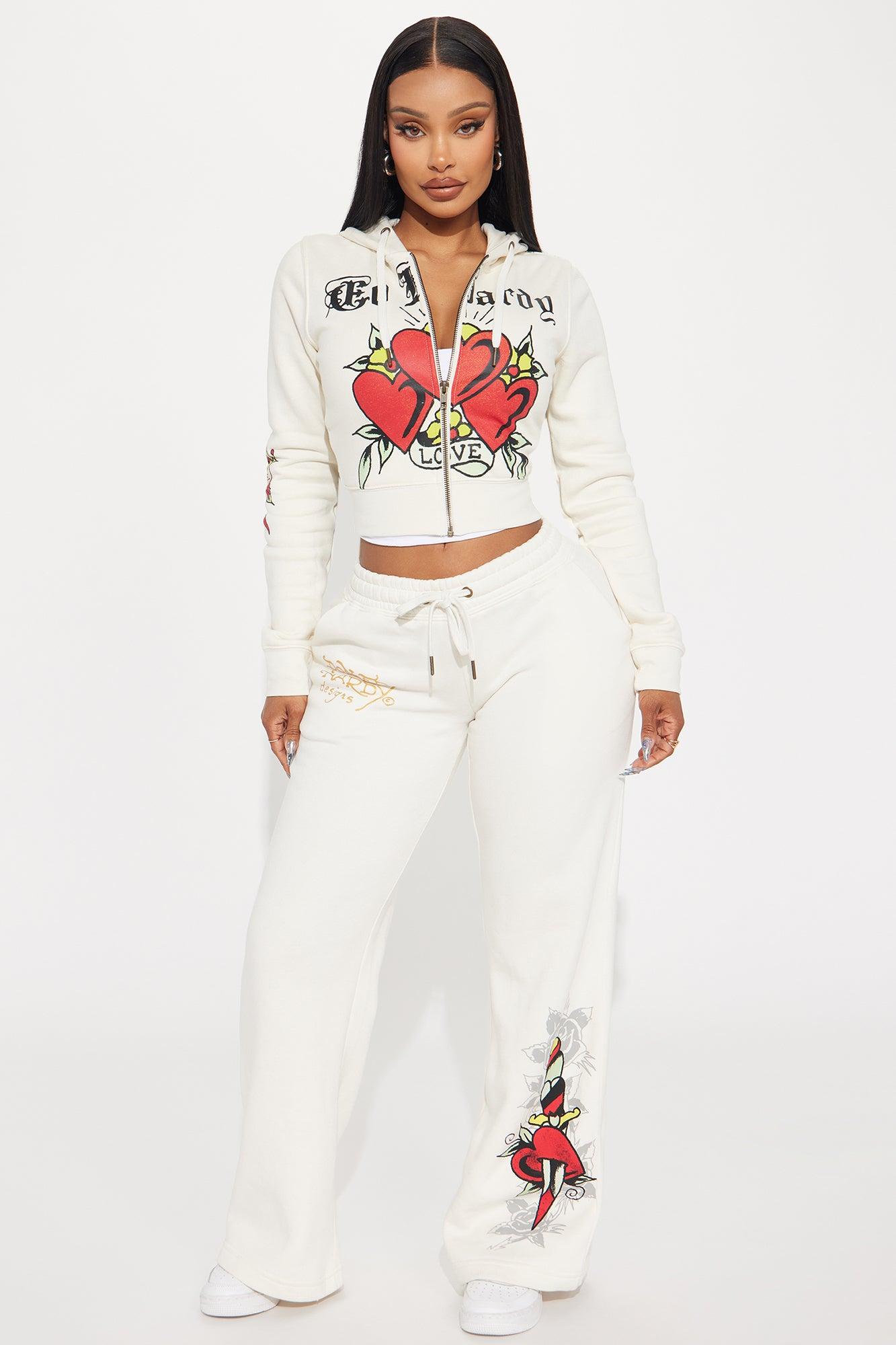 Ed Hardy Hearts Zip Front Hoodie - Stone Product Image