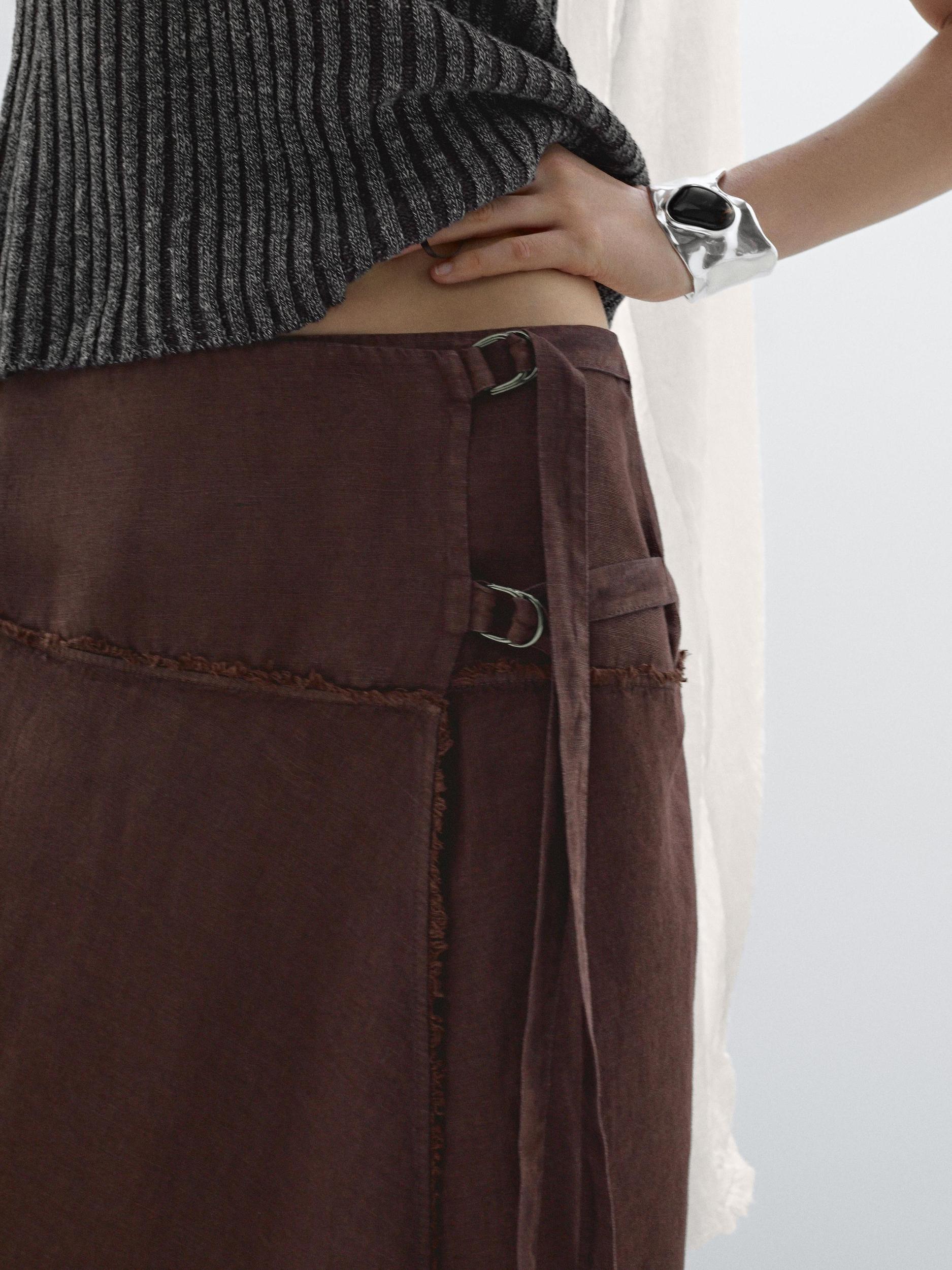 Linen pareo skirt with buckle detail Product Image