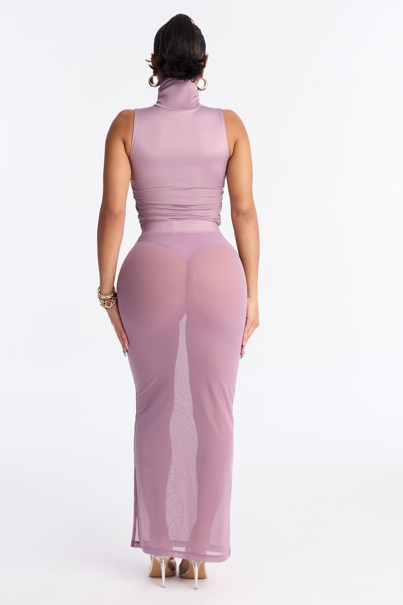Contour Bodysuit And Power Mesh Maxi Skirt Set - Lavender Female Product Image