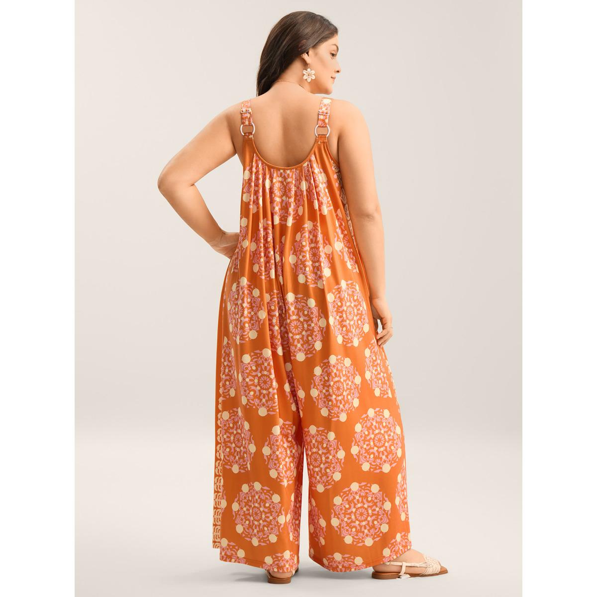 Plus Size OrangeRed Sunkissed Stretchy Adjustable Strap Jumpsuit Women Boho Sleeveless Non Vacation Loose Jumpsuits BloomChic 26/4X Product Image