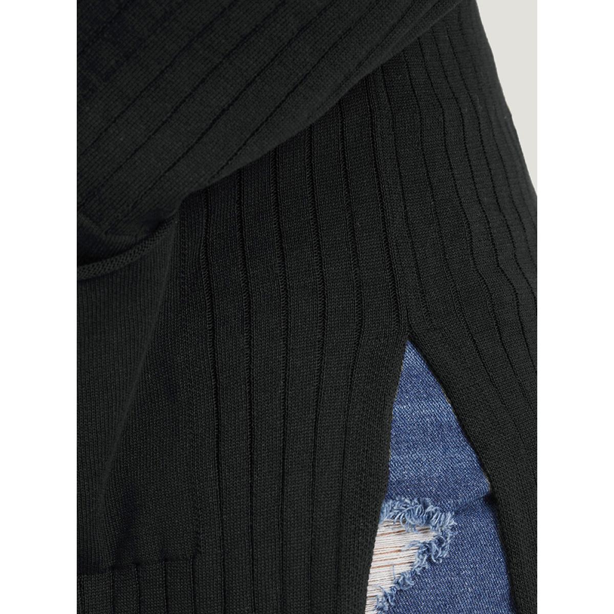 Plus Size Solid Rib Knit Pocket Lightweight Tunic Cardigan Black Women Basics Loose Long Sleeve Everyday Cardigans BloomChic 10/M Product Image