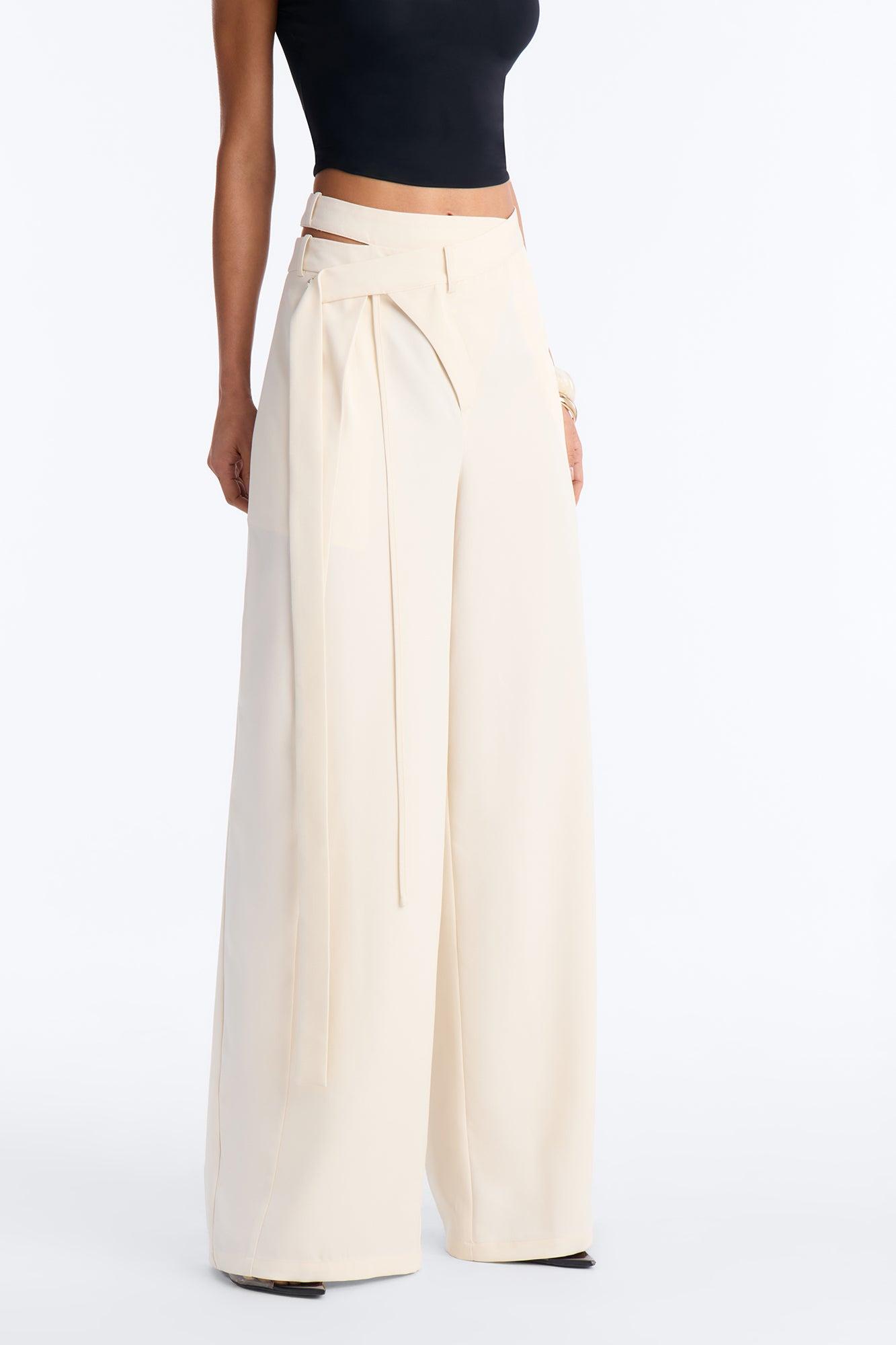 All Wrapped Up Cutout Wide Leg Trousers - Ivory Female Product Image