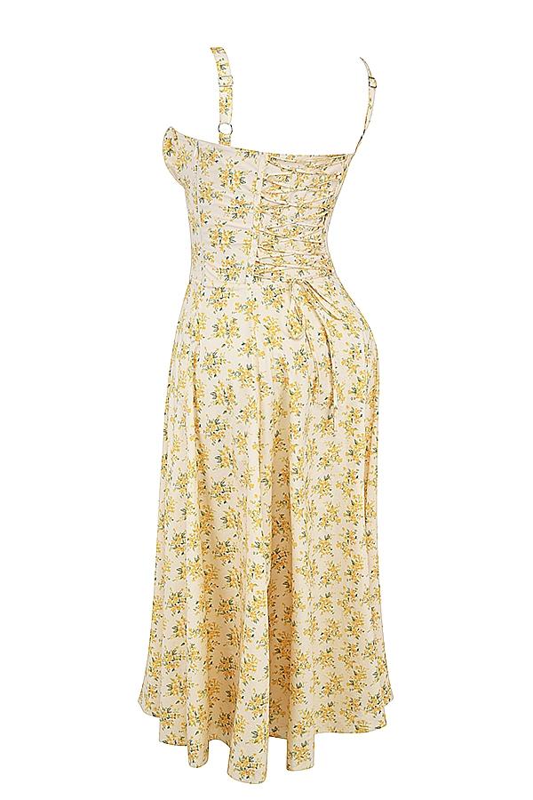 Carmen  buttercup vintage floral print cotton bustier sundress Product Image