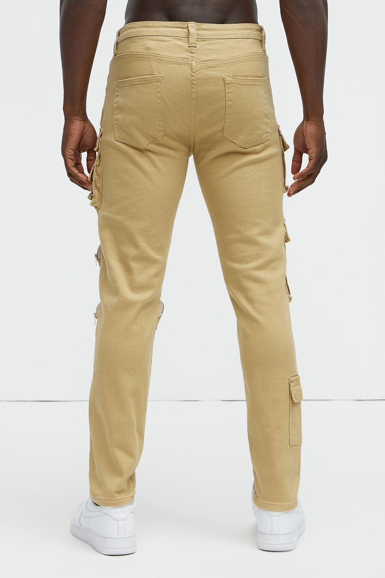 More Than One Cargo Pocket Slim Jeans - Khaki Product Image