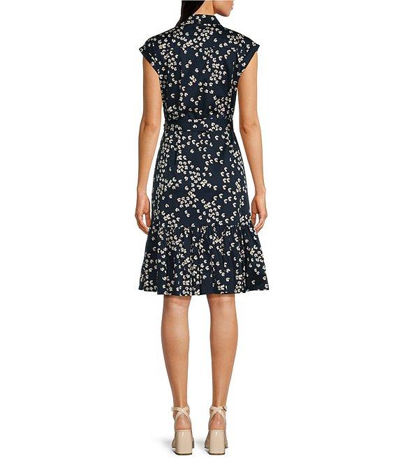 Calvin Klein Short Sleeve Floral Print Belted Button Front Shirt Dress Product Image