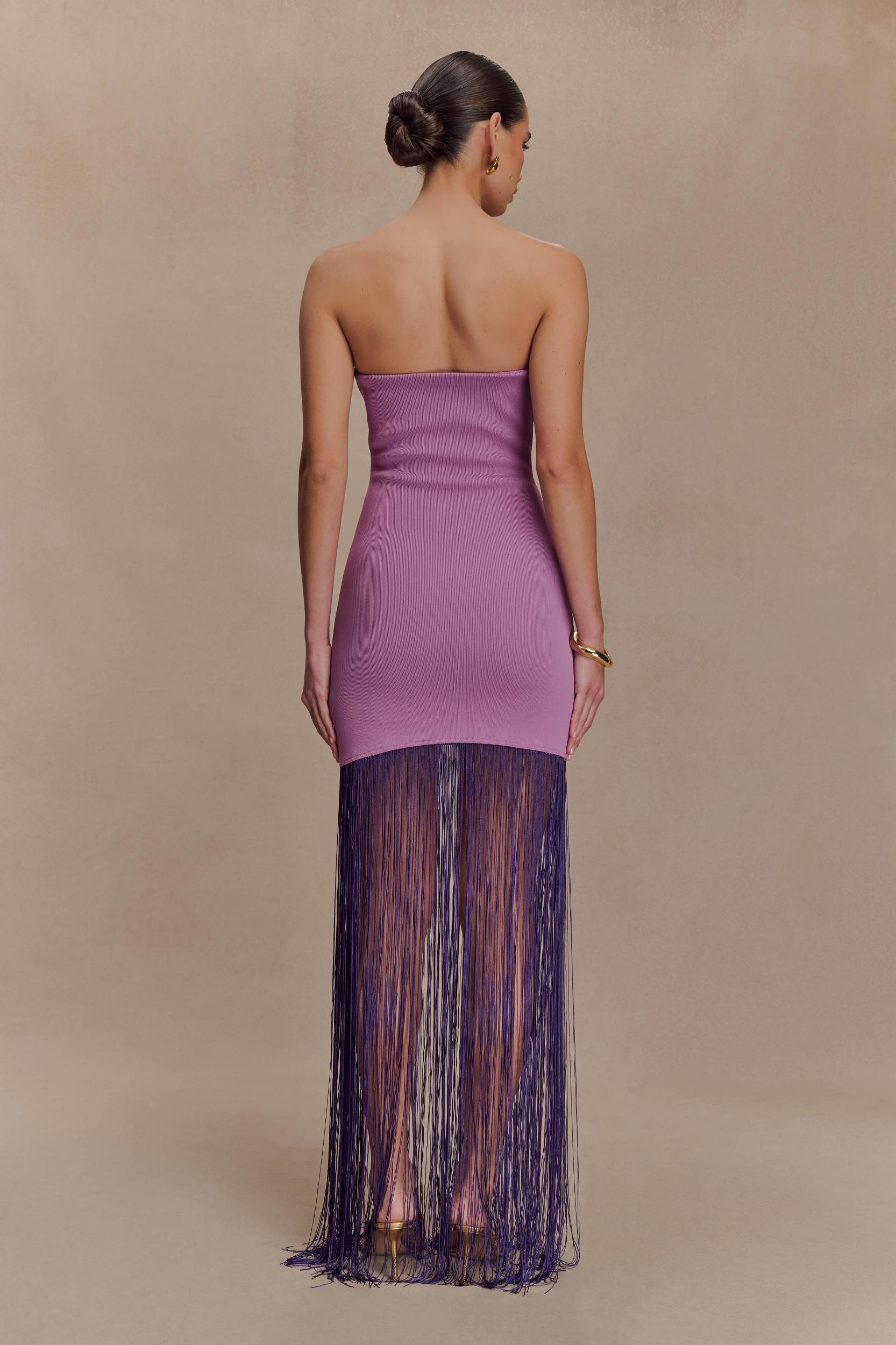 Koah Fringe Bandage Knit Maxi Dress - Purple Product Image