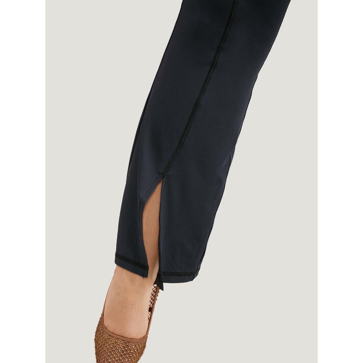 Plus Size Plain Split Hem Flare Leg Leggings Women Indigo Elegant High stretch Flare Leg High Rise Dailywear Leggings BloomChic 12/L Product Image