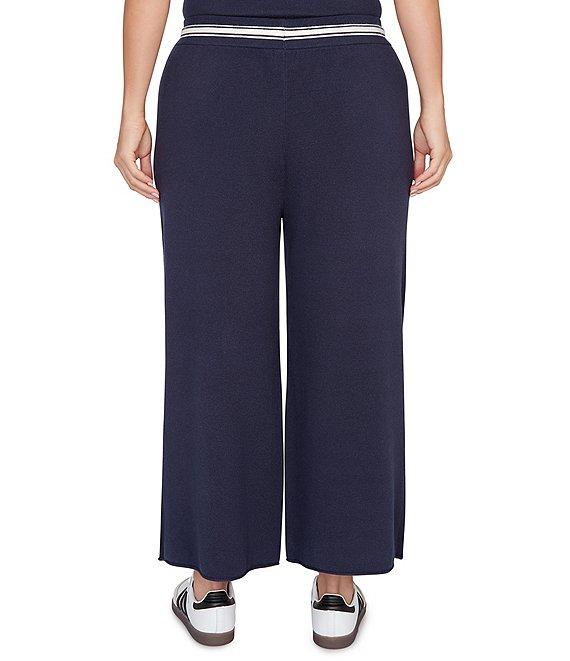 Ruby Rd. Plus Size Wide Leg Contrast Striped Trim Pull-On Sweater Pants Product Image