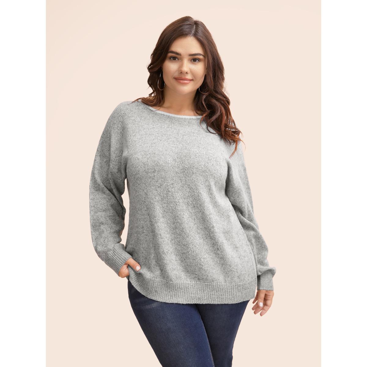 Plus Size Round Neck Bowknot Cut Out Pullover Silver Women Timeless Long Sleeve Round Neck Elegant Pullovers BloomChic 28/5X Product Image