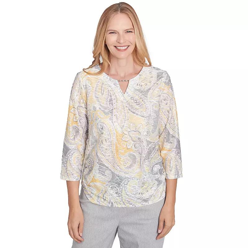 Women's Alfred Dunner Textured Paisley Beaded Neck Top,  Product Image