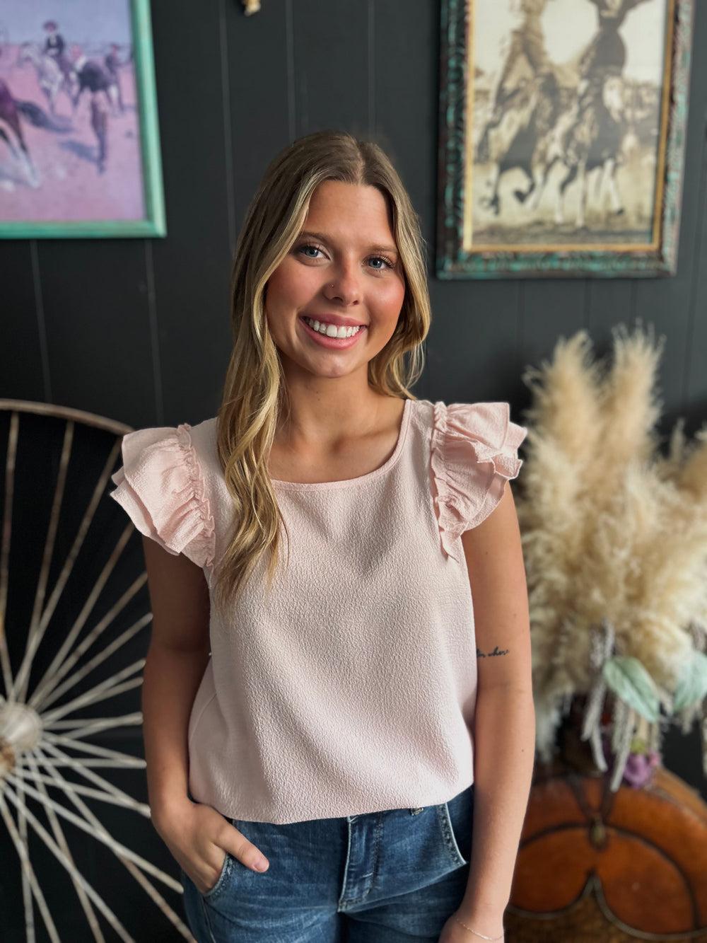 Textured Bow Frilled Butterfly Sleeve Blouse-3 Colors Product Image