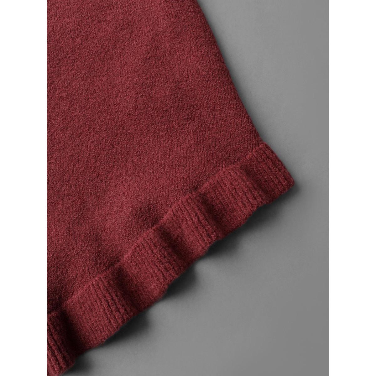 Plus Size Kimono Collar Texture Knit Ruffle Hem Cardigan Deepred Women Casual Loose Long Sleeve Everyday Cardigans BloomChic 28/5X Product Image