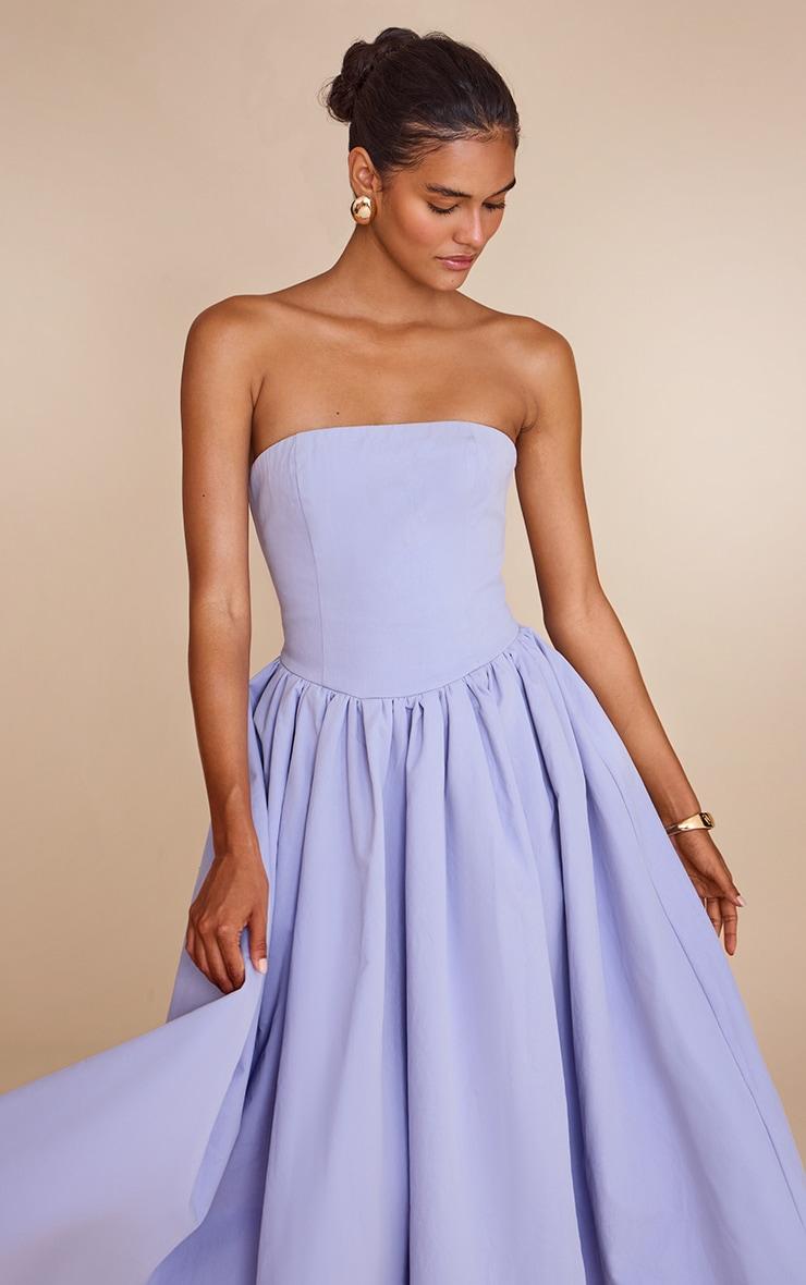Cornflower Blue Woven Bandeau Ruched Skater Midaxi Dress Product Image