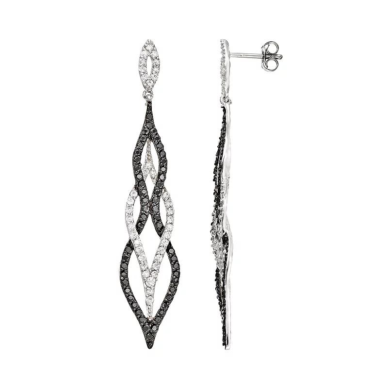 Sophie Miller Cubic Zirconia Sterling Silver Openwork Marquise Earrings, Womens, Black Product Image