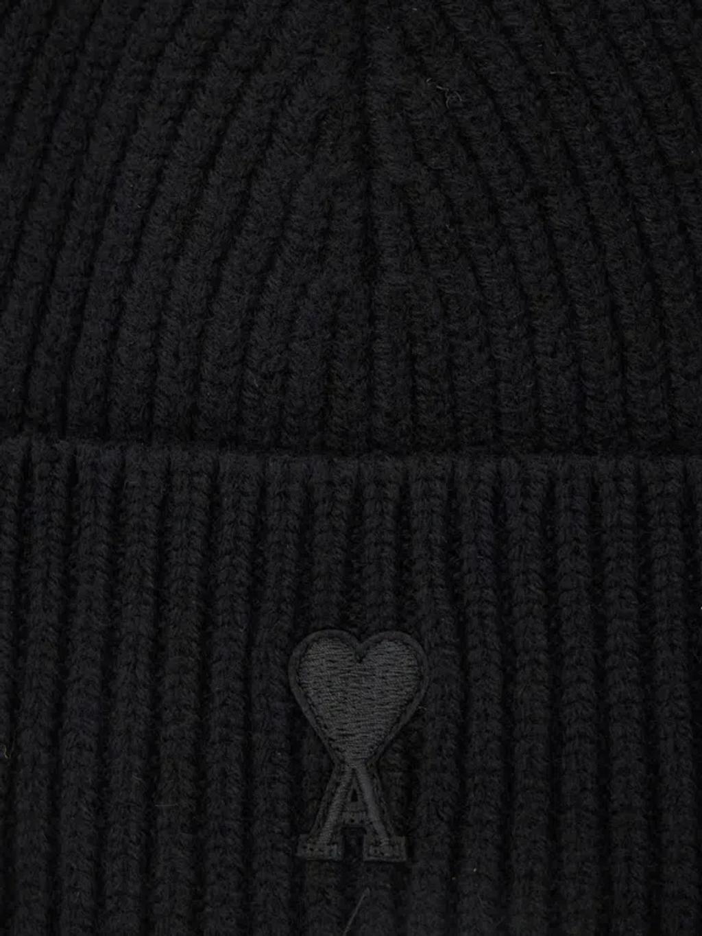 AMI ALEXANDRE MATTIUSSI Ami Paris Ami De Coeur Black Wool Hat Men Product Image