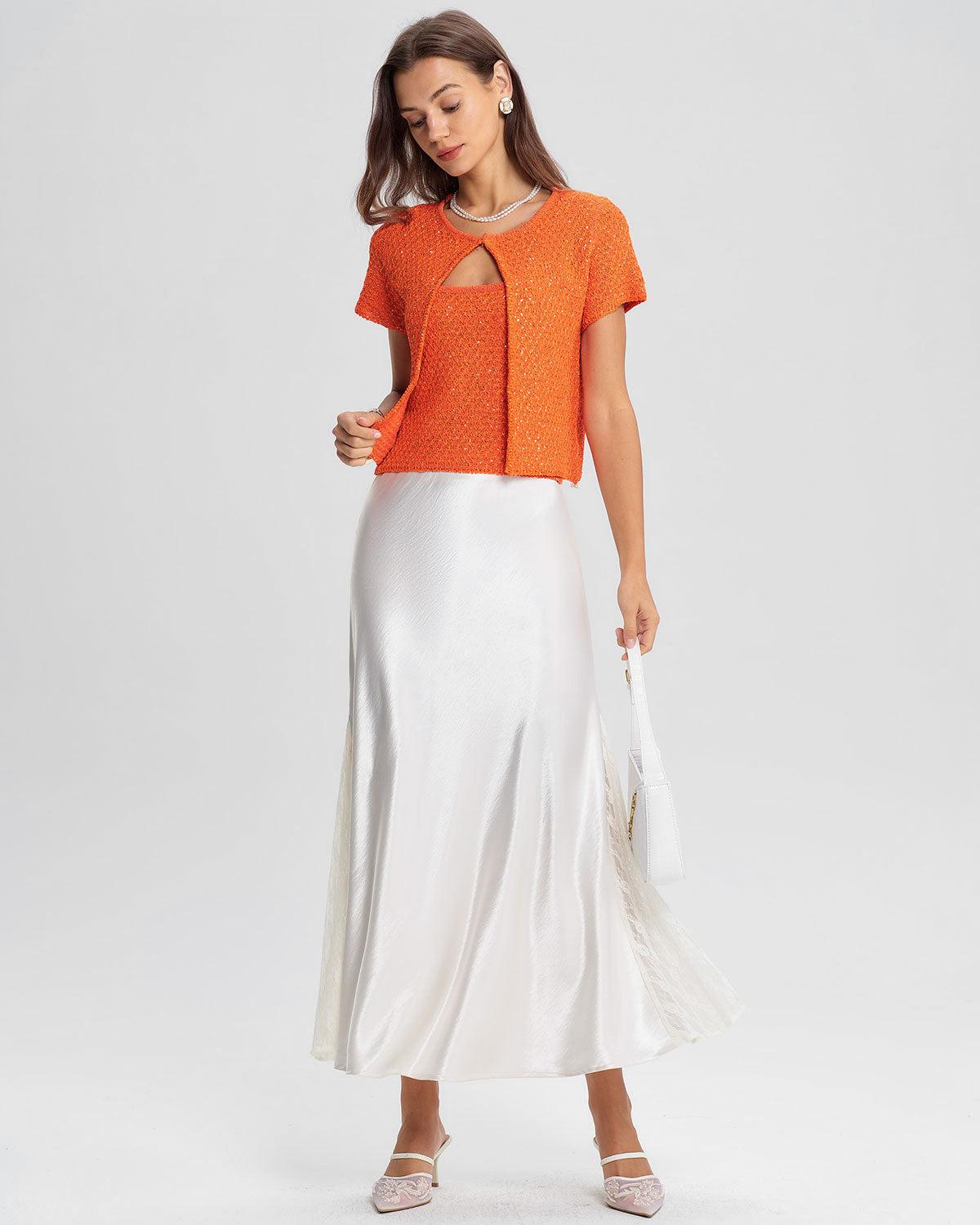 Orange Round Neck Single Button Cardigan Product Image