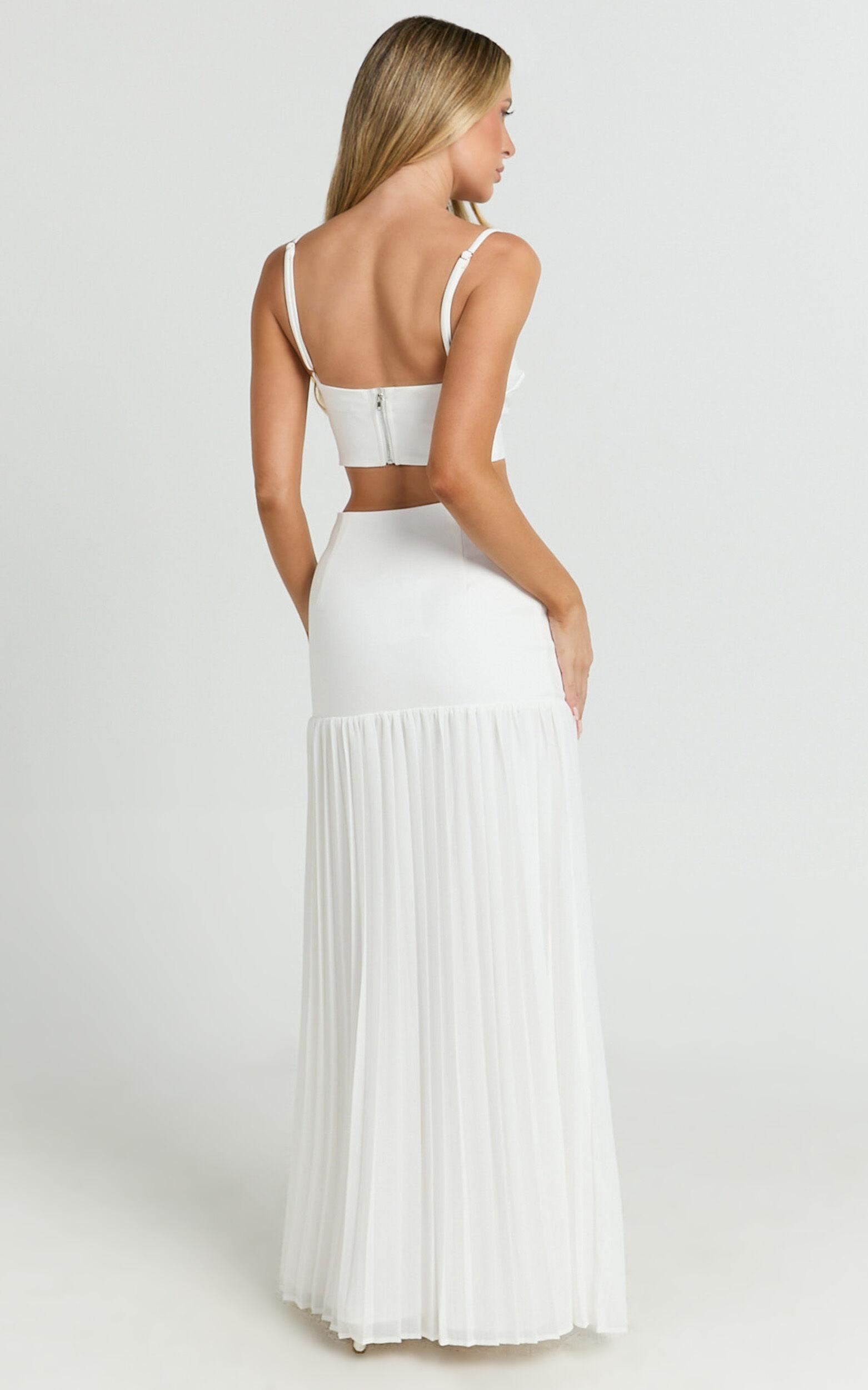 Rowan Two Piece Set - Square Neck Crop Top and High Waist Pleated Skirt Set in Ivory Product Image