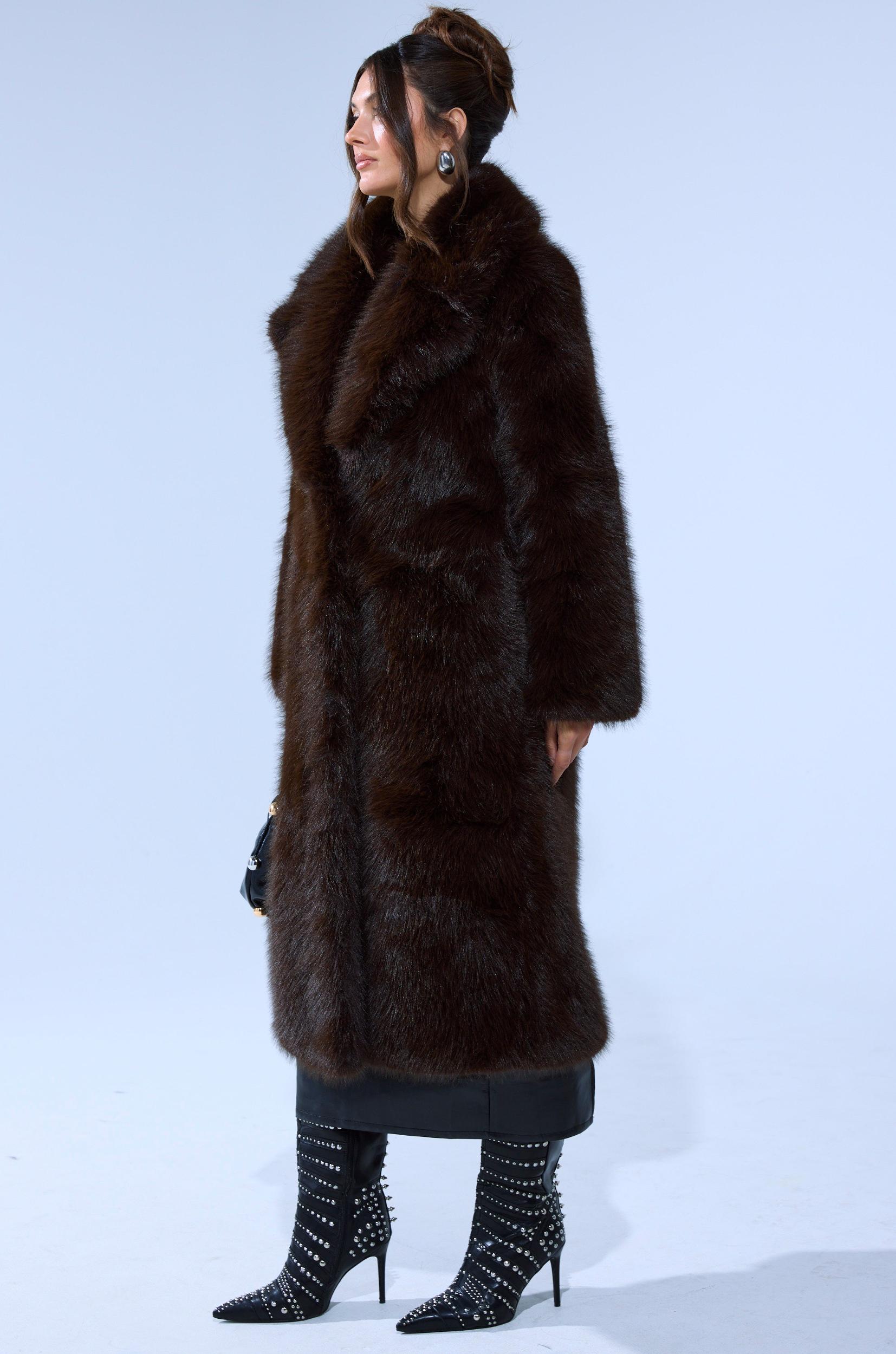 OSLO FAUX FUR COAT IN CHOCOLATE Product Image