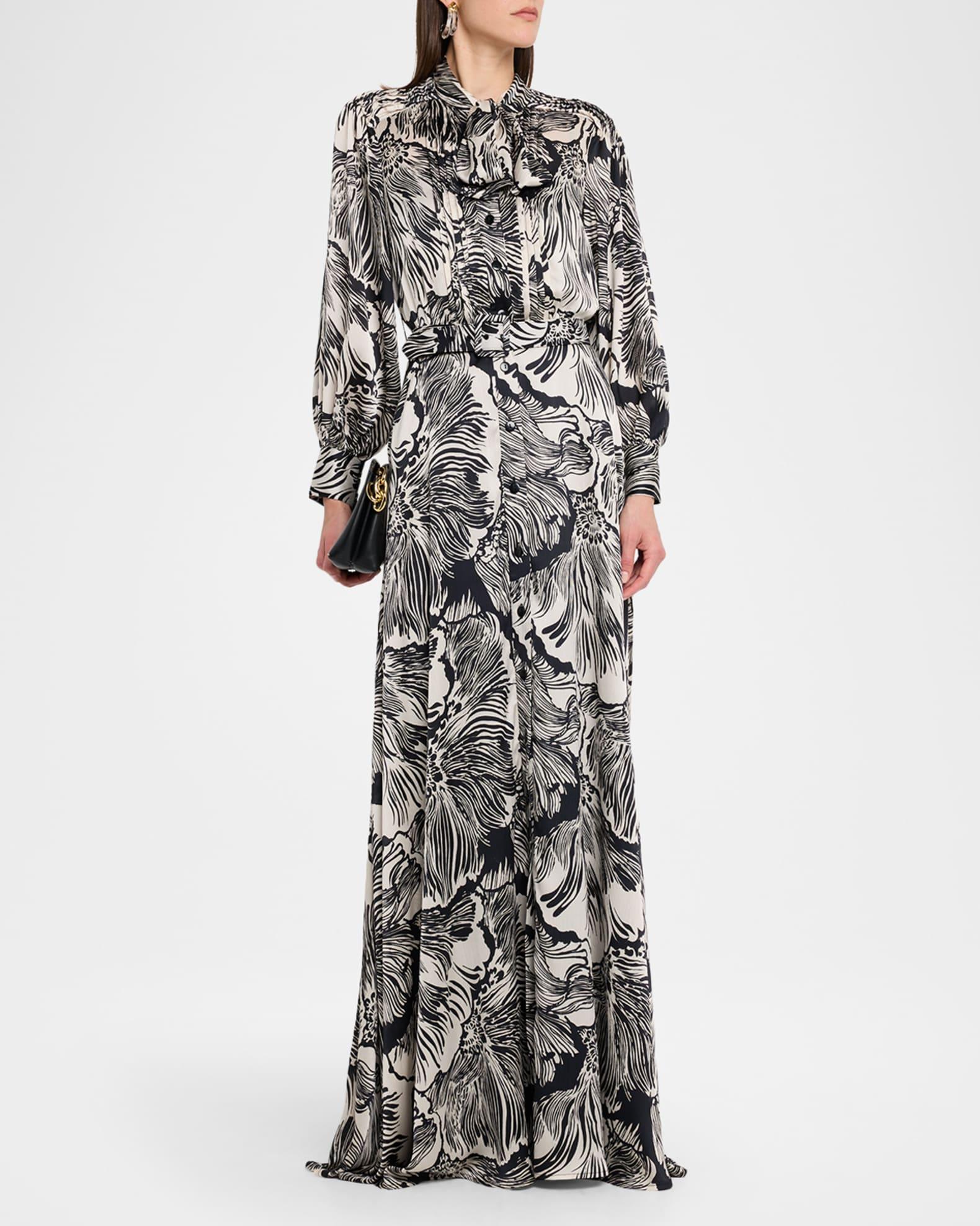 Belted Floral-Print Twill Shirt Gown Product Image