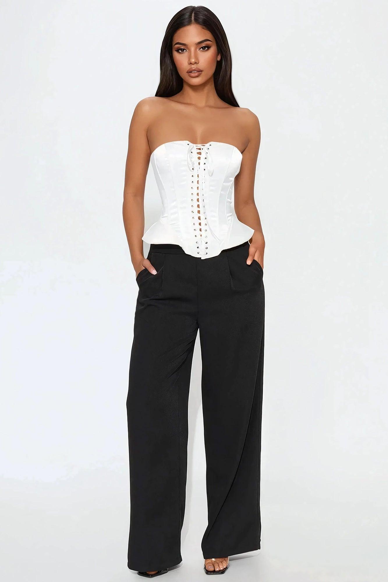 Gleaming Stare Satin Peplum Corset Top - White Product Image