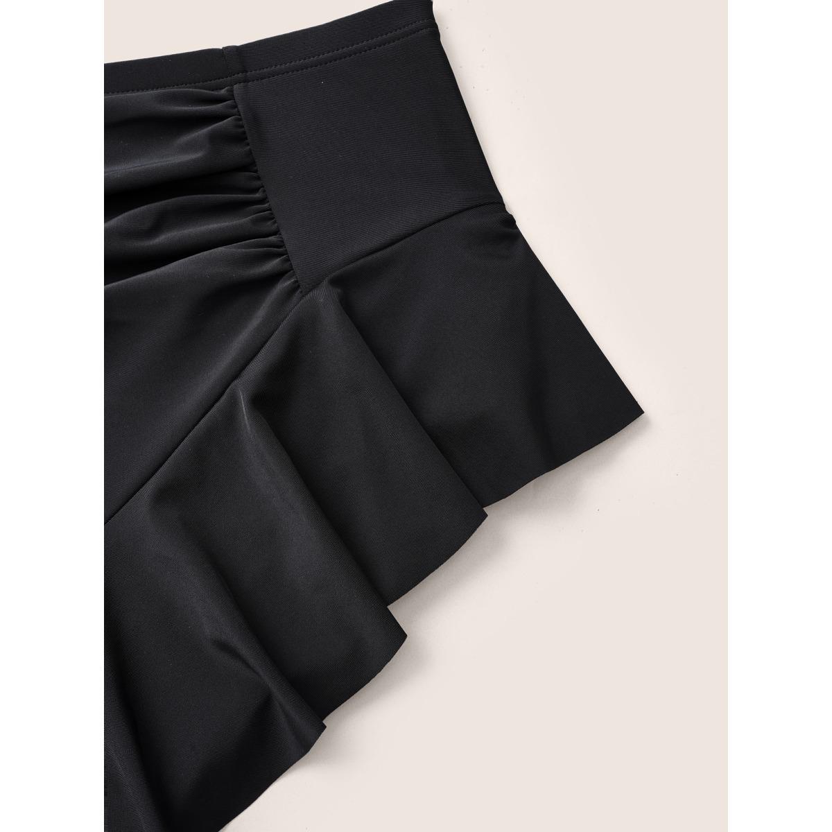 Plus Size Ruffle Trim Ruched Front Swim Bottom Women's Swimwear Black Resort Non High stretch Bodycon High Rise Curve Swim Bottoms BloomChic 22-24/3X Product Image