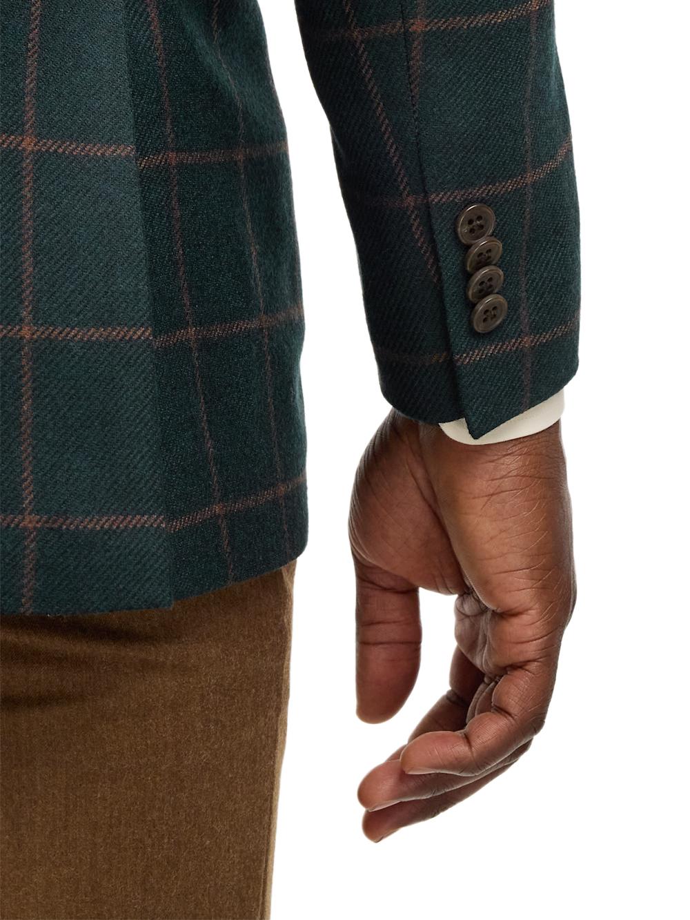Wool Blend Windowpane Single Breasted Notch Lapel Sport Coat - Dark Green Product Image