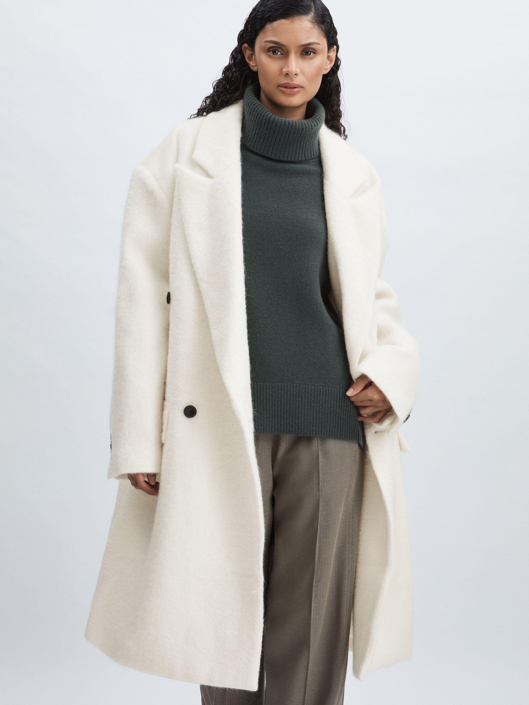Meotine Double-Breasted Coat With Mohair in Cream Product Image