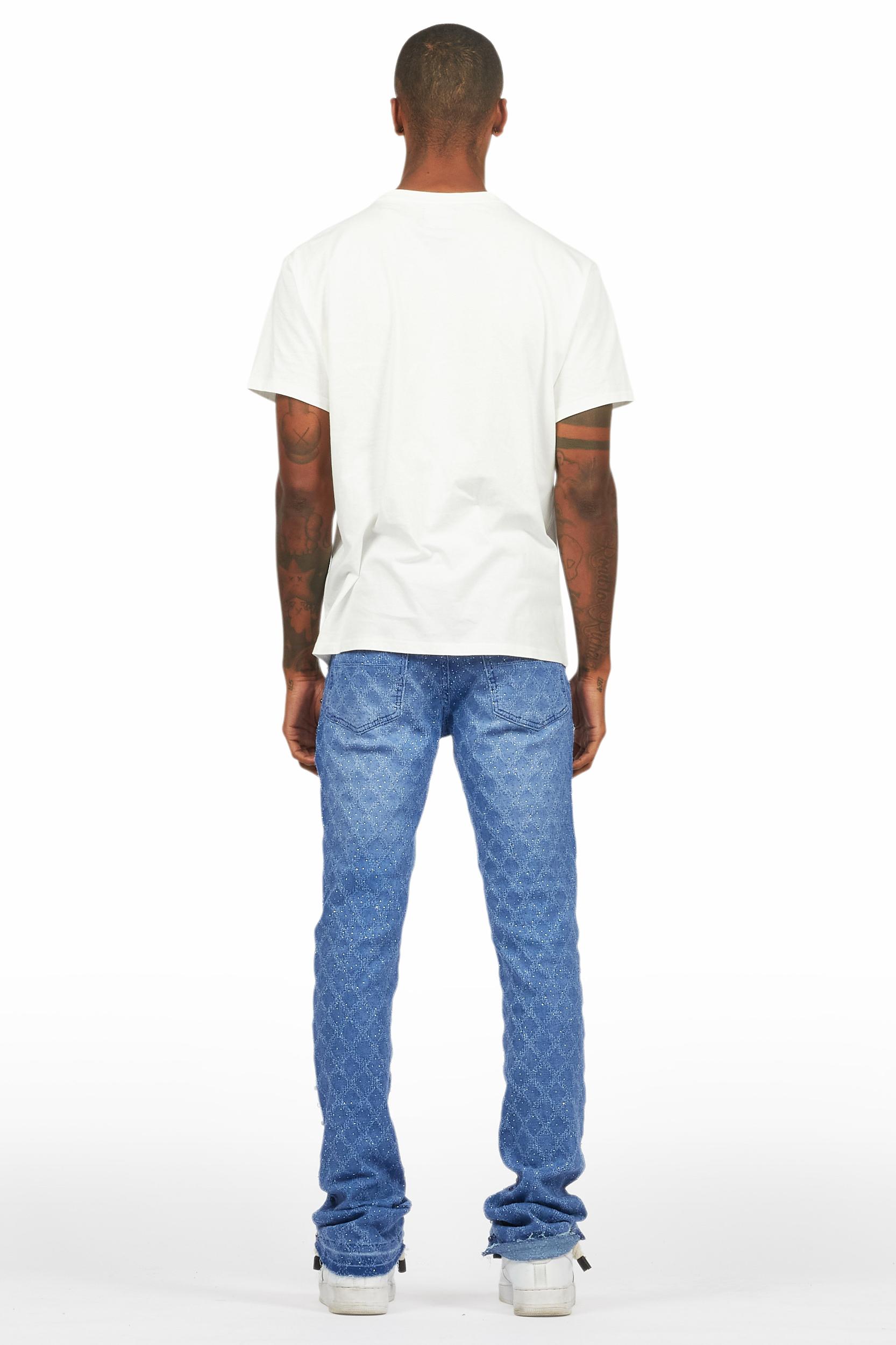 Glit Royal Blue Rhinestone Stacked Flare Jean Male Product Image