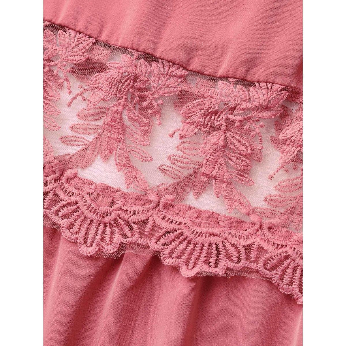 Plus Size Lace Trim Shirred Waist Midi Dress Beanpastepowder Women Square Neck Sleeveless Curvy BloomChic 30/6X Product Image