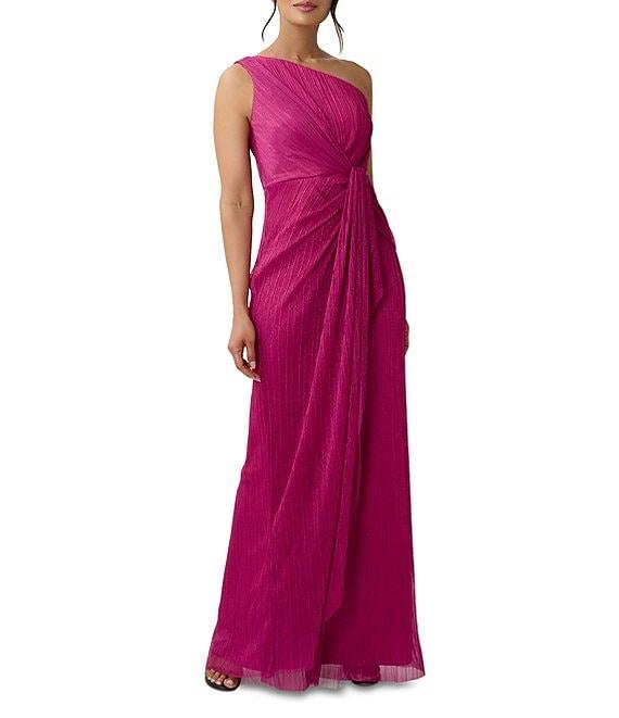 Adrianna Papell One Shoulder Metallic Knit Sleeveless Front Ruched Gown Product Image