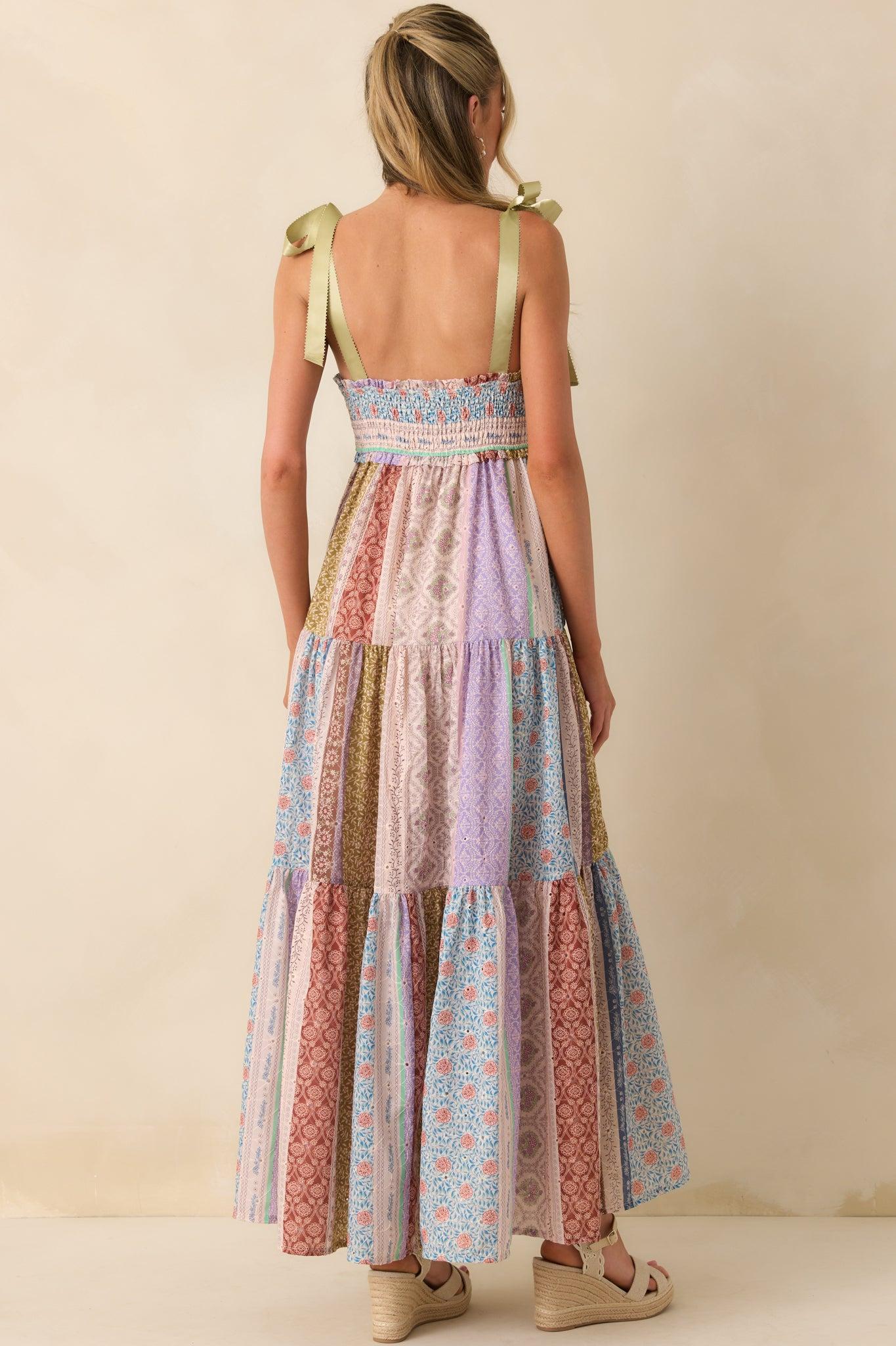 Sweeter Somehow Lavender Floral Print Patchwork Embroidered Maxi Dress Product Image